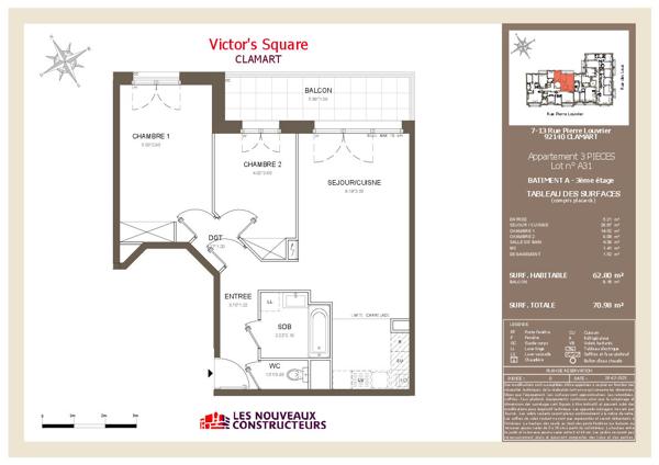 Appartement 3 pièces 62.8 m2