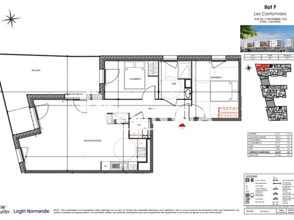 Location Appartement 3 pièces 66.57 m² - Louviers 27400
