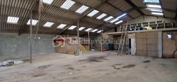 À vendre, hangar métallique d'environ 400 m² au sol comprenant un vaste espace de rangement en hauteur sur plancher hourdis, idéal pour le stockage de matériel agricole, l'activité d'artisans du bâtiment, le stockage professionnel ou encore pour des particuliers souhaitant abriter une collection de véhicules, motos, camping-cars ou tout autre projet nécessitant de grands volumes. Le bâtiment dispose également d'un espace extérieur couvert sous toiture offrant une surface complémentaire très pratique. L'ensemble est implanté sur une parcelle de 1 801 m² entièrement close par murs et grillages, permettant un accès facile ainsi que les manœuvres de véhicules, utilitaires et remorques. Ce bien offre de nombreuses possibilités d'utilisation grâce à ses volumes généreux et à son terrain spacieux. Information importante : la toiture est constituée de plaques en fibrociment contenant de l'amiante. Une opportunité rare pour les professionnels comme pour les particuliers. À visiter sans tarder.