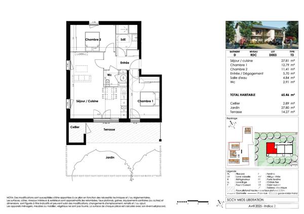 Appartement T3 à vendre  3 pièces - 65,46 m 2   MIOS  - 33