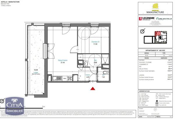 Appartement à vendre 2 pièces 43.63m² Le Mans (72000)