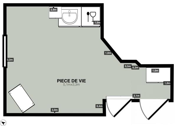 Studio 1 pièce 15 m2