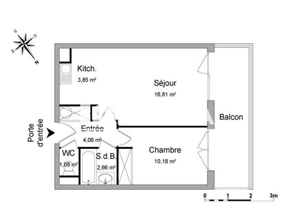 Location Appartement 2 pièces 38.64 m² - 7/9/11 MAIL J.BAPTISTE POQUELIN Herblay 95220