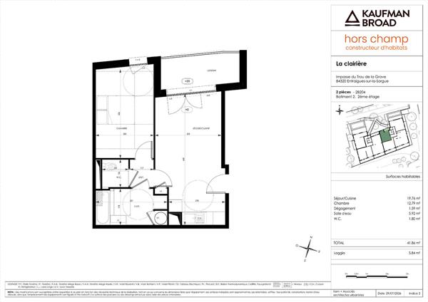 A VENDRE Appartement Entraigues Sur La Sorgue NEUF 2 pièce(s)  41.85 m2