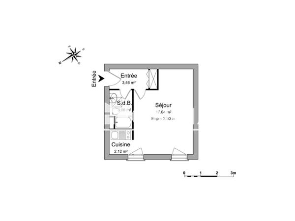 Location Studio 25.68 m² - 67/77 PROMENADE DES COURS Poitiers 86000