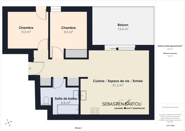 Appartement cosy 60m2 avec terrasse proximité tous commerces