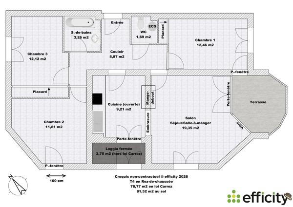 Appartement 4 pièces - 82 m² Exclusivité efficity
