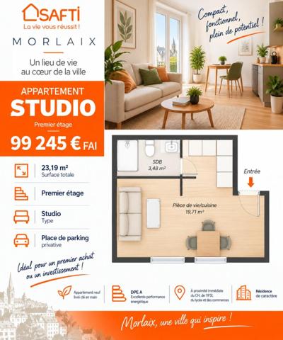 MORLAIX – Studio neuf, idéal premier achat ou investissement