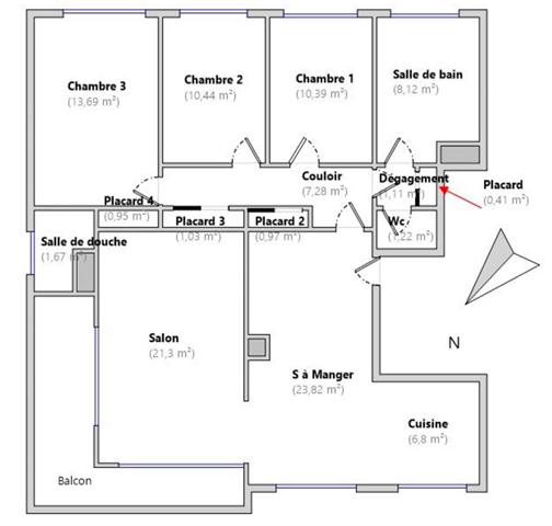Appartement vue dégagée - 5 pièces, 3 chambres -110m2 - Séjour 50m2