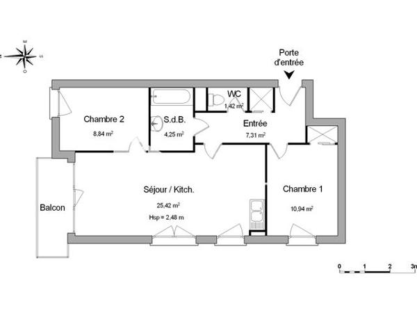 Location Appartement 3 pièces 58.2 m² - 3 RUE DU COMBAT DES TRENTE Saint-brieuc 22000