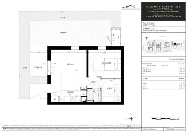 Appartement T2 à vendre  2 pièces - 43,74 m 2   SEYNOD  - 74