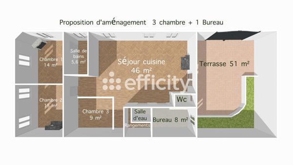 Appartement 4 pièces - 107 m² Exclusivité efficity