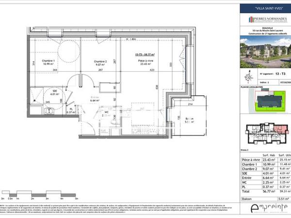 À vendre Appartement 3 pièces 56.77 m² - Deauville 14800