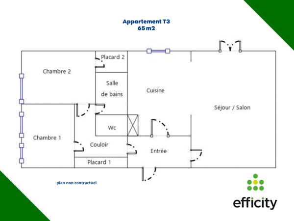 Appartement 3 pièces - 65 m² Exclusivité efficity
