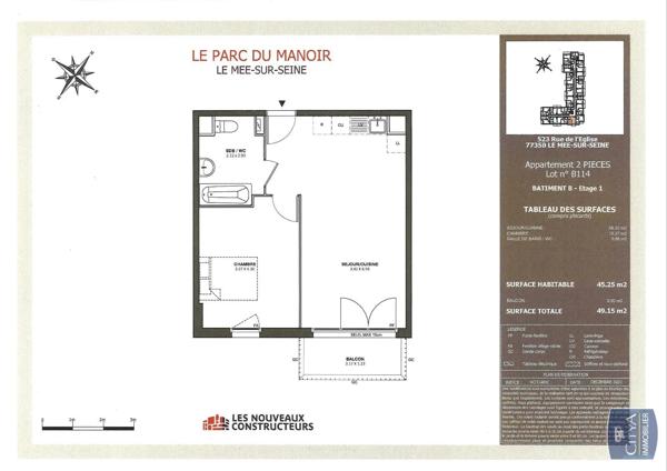 Appartement à louer 2 pièces 45.25m² Le Mée-sur-Seine (77350)