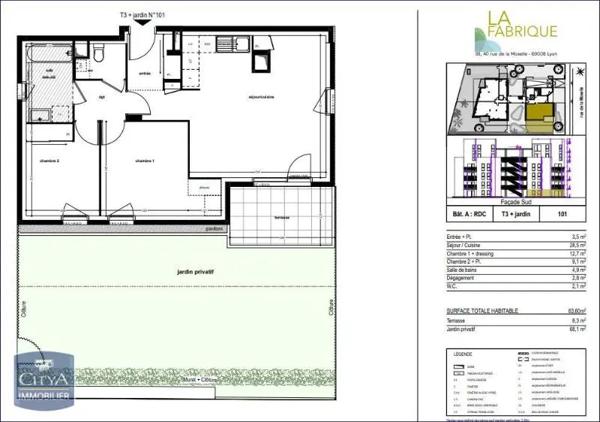 Appartement à louer 3 pièces 63.5m²
