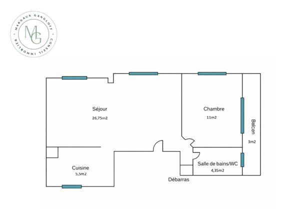 Appartement 2 pièces - 50 m² Exclusivité efficity