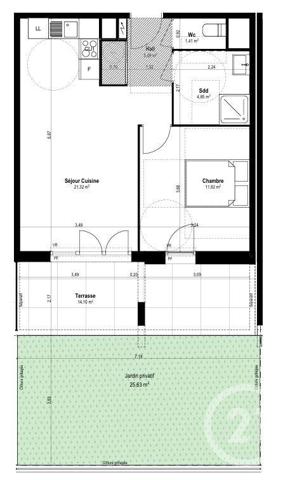 Appartement F2 à vendre  2 pièces - 44,59 m2 ST LAURENT DU VAR - 06