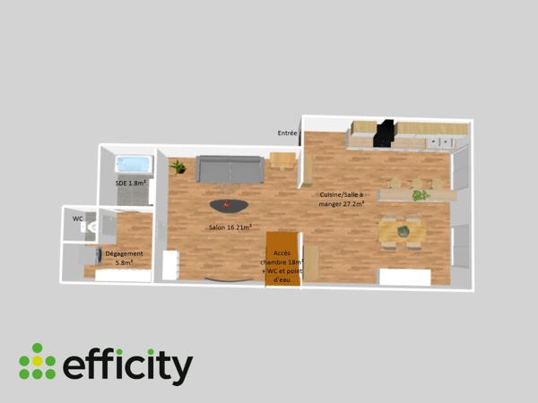 Appartement 3 pièces - 68 m² Exclusivité efficity