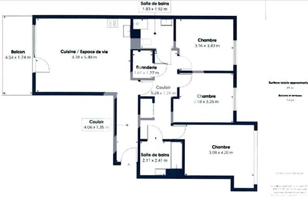 Appartement 4 pièces 83.71 m2