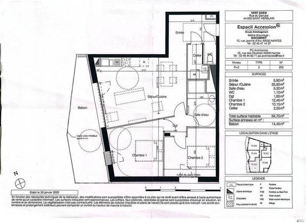 Appartement 3 pièces - 44800 Saint-Herblain