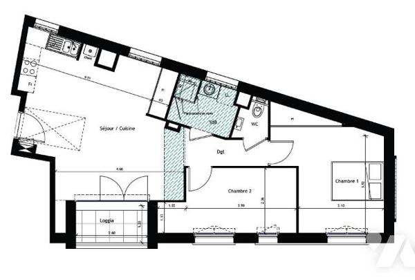 Paris 20ᵉ – T3 (103) au 1er étage d'une résidence immobilier neuf à deux pas du Parc de Belleville