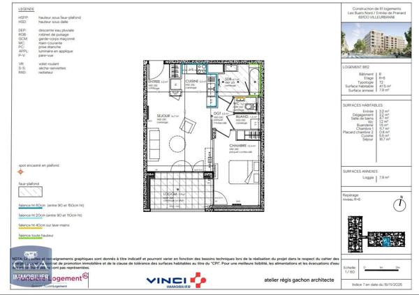 Appartement à louer 2 pièces 47.5m² Villeurbanne (69100)