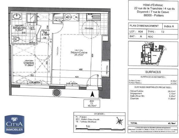 Appartement à louer 2 pièces 45.76m²