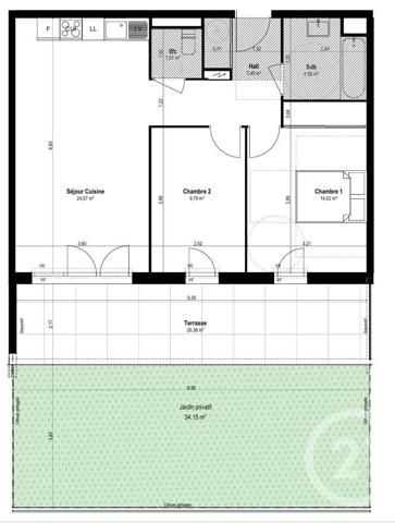 Appartement F3 à vendre  3 pièces - 62,20 m2 ST LAURENT DU VAR - 06
