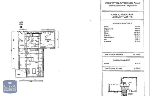 Appartement à louer 2 pièces 59.08m² Angers (49000)