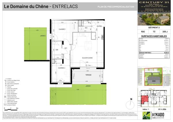 Appartement T3 à vendre  3 pièces - 62,60 m 2   ENTRELACS  - 73