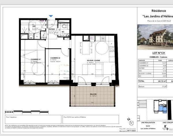 Appartement 3 pièces 62.12m²