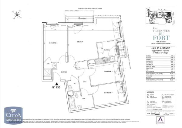 Appartement à louer 4 pièces 77.79m²