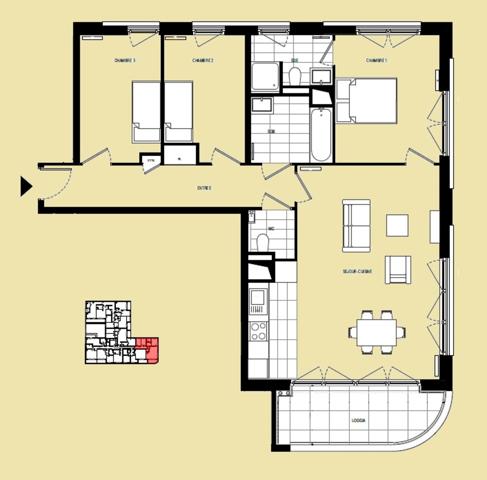 appartement T4 neuf à vendre PARIS 18e, surface habitable 87.40 m2 + loggia 7.80 m2