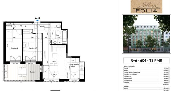Appartement 3 pièces 65 m2
