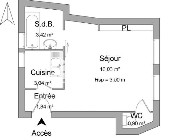 Location Studio 25.43 m² - 28 RUE AVALASSE Rouen 76000