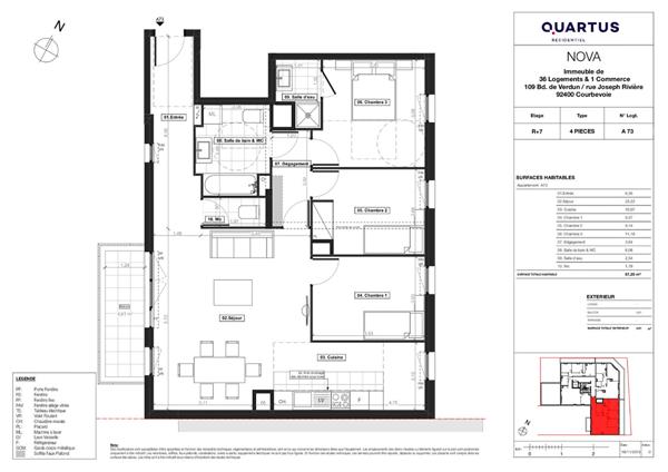 Appartement Courbevoie 4 pièce(s) 87.25 m2