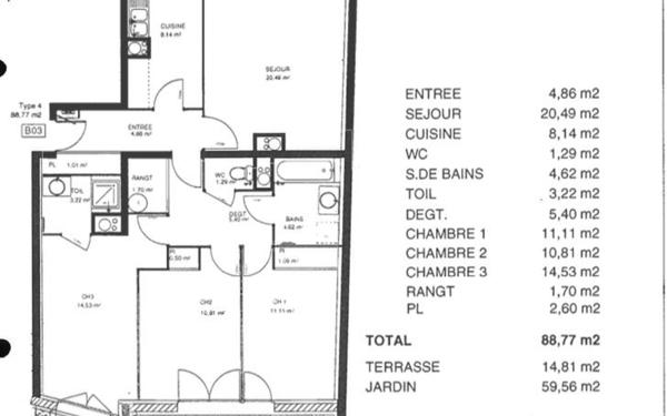 Appartement à vendre    4 pièces • 88,77 m2 Orléans