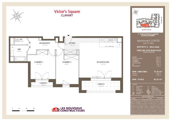 Appartement 3 pièces 75.26 m2