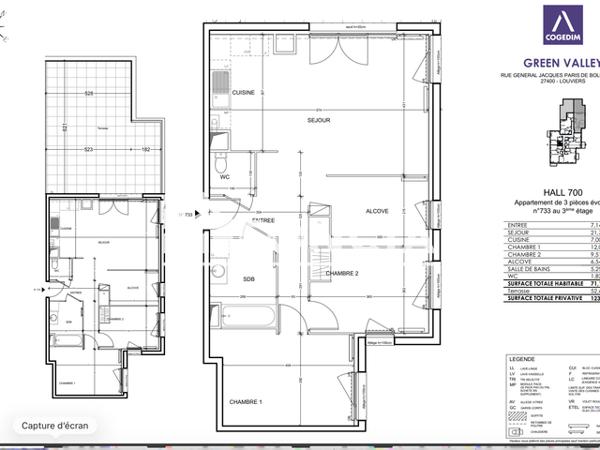 Location Appartement 3 pièces 71.12 m² - Louviers 27400