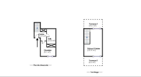 Appartement 2 pièce(s) 1 chambre(s) 34.36 m²