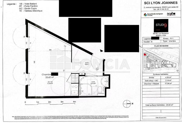 À vendre Studio 25.62 m² - Lyon 69009