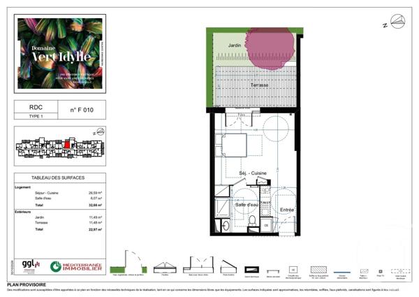 Appartement F1 à vendre  1 pièce - 32,66 m2 NARBONNE - 11