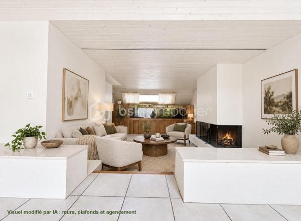 MAISON D’ARCHITECTE – 5 CHAMBRES – VIE DE PLAIN-PIED – TERRAIN 1 378 M² – GARAGE & CARPORT
Découvrez cette maison d’architecte familiale, lumineuse et sans vis-à-vis, implantée dans un environnement calme sur un magnifique terrain arboré et paysager de 1 378 m².
Elle offre de beaux volumes et une organisation idéale pour une famille, avec 4 chambres au rez-de-chaussée, dont une avec dressing et salle d’eau attenante.
La pièce de vie comprend une cuisine aménagée et équipée avec espace repas, ouverte sur un chaleureux salon-salle à manger avec cheminée. Les espaces de vie donnent directement sur deux terrasses, dont l’une dispose d’un espace repas extérieur abrité par un préau, avec vue sur le jardin.
Une salle de bains, deux WC, un débarras et de nombreux rangements complètent le rez-de-chaussée.
À l’étage : une 5e chambre, une mezzanine pouvant accueillir bureau, bibliothèque, salle de sport ou couchage supplémentaire, ainsi que des combles.
Garage, carport et cave complètent l’ensemble.
Les + : maison d’architecte, 5 chambres, vie de plain-pied, beaux volumes, luminosité, cheminée, deux terrasses, jardin paysager sans vis-à-vis, garage, carport, cave et transports scolaires desservant directement la rue.
Une maison familiale aux volumes généreux, où les espaces de vie s’ouvrent naturellement sur les terrasses et le jardin.