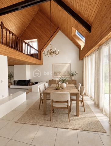 MAISON D’ARCHITECTE – 5 CHAMBRES – VIE DE PLAIN-PIED – TERRAIN 1 378 M² – GARAGE & CARPORT
Découvrez cette maison d’architecte familiale, lumineuse et sans vis-à-vis, implantée dans un environnement calme sur un magnifique terrain arboré et paysager de 1 378 m².
Elle offre de beaux volumes et une organisation idéale pour une famille, avec 4 chambres au rez-de-chaussée, dont une avec dressing et salle d’eau attenante.
La pièce de vie comprend une cuisine aménagée et équipée avec espace repas, ouverte sur un chaleureux salon-salle à manger avec cheminée. Les espaces de vie donnent directement sur deux terrasses, dont l’une dispose d’un espace repas extérieur abrité par un préau, avec vue sur le jardin.
Une salle de bains, deux WC, un débarras et de nombreux rangements complètent le rez-de-chaussée.
À l’étage : une 5e chambre, une mezzanine pouvant accueillir bureau, bibliothèque, salle de sport ou couchage supplémentaire, ainsi que des combles.
Garage, carport et cave complètent l’ensemble.
Les + : maison d’architecte, 5 chambres, vie de plain-pied, beaux volumes, luminosité, cheminée, deux terrasses, jardin paysager sans vis-à-vis, garage, carport, cave et transports scolaires desservant directement la rue.
Une maison familiale aux volumes généreux, où les espaces de vie s’ouvrent naturellement sur les terrasses et le jardin.
