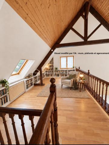 MAISON D’ARCHITECTE – 5 CHAMBRES – VIE DE PLAIN-PIED – TERRAIN 1 378 M² – GARAGE & CARPORT
Découvrez cette maison d’architecte familiale, lumineuse et sans vis-à-vis, implantée dans un environnement calme sur un magnifique terrain arboré et paysager de 1 378 m².
Elle offre de beaux volumes et une organisation idéale pour une famille, avec 4 chambres au rez-de-chaussée, dont une avec dressing et salle d’eau attenante.
La pièce de vie comprend une cuisine aménagée et équipée avec espace repas, ouverte sur un chaleureux salon-salle à manger avec cheminée. Les espaces de vie donnent directement sur deux terrasses, dont l’une dispose d’un espace repas extérieur abrité par un préau, avec vue sur le jardin.
Une salle de bains, deux WC, un débarras et de nombreux rangements complètent le rez-de-chaussée.
À l’étage : une 5e chambre, une mezzanine pouvant accueillir bureau, bibliothèque, salle de sport ou couchage supplémentaire, ainsi que des combles.
Garage, carport et cave complètent l’ensemble.
Les + : maison d’architecte, 5 chambres, vie de plain-pied, beaux volumes, luminosité, cheminée, deux terrasses, jardin paysager sans vis-à-vis, garage, carport, cave et transports scolaires desservant directement la rue.
Une maison familiale aux volumes généreux, où les espaces de vie s’ouvrent naturellement sur les terrasses et le jardin.