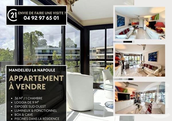 Appartement F2 à vendre  2 pièces - 41,49 m 2   MANDELIEU LA NAPOULE  - 06