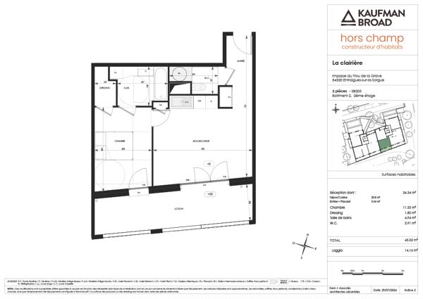 A VENDRE Appartement Entraigues Sur La Sorgue  NEUF 2 pièce(s)  45.52 m2