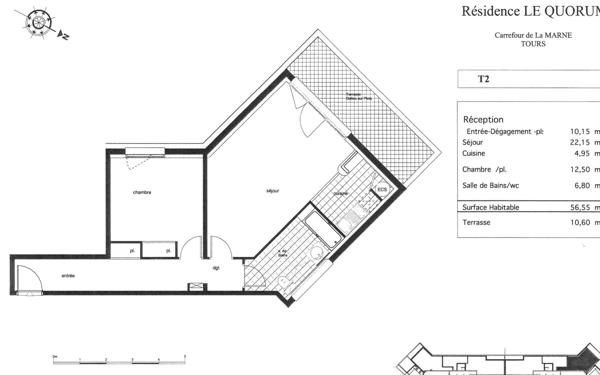 Appartement à vendre    2 pièces • 56,55 m2 Tours