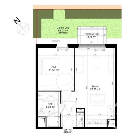 Appartement F3 à vendre  2 pièces - 43,56 m2 DOUVRES LA DELIVRANDE - 14